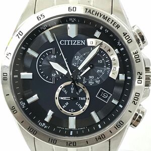 超美品 CITIZEN シチズン Eco-Drive エコドライブ 腕時計 AT3000-59L E610-S074321 電波ソーラー ラウンド クロノグラフ ネイビー 動作OK