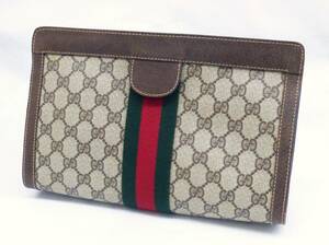 GUCCI グッチ シェリー オールドグッチ GGスプリーム セカンドバッグ ポーチ クラッチ PVC レザー ベージュ ブラウン