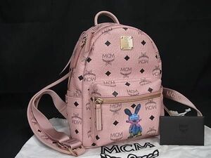 1円 ■美品■ MCM エムシーエム ヴィセトス柄 モノグラム レザー うさぎ リュックサック バックパック デイパック ピンク系 FD7132