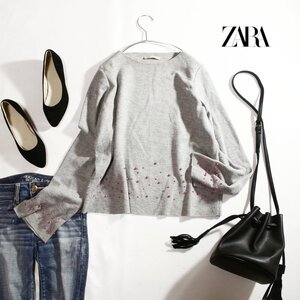 美品 ザラ トラファルク ZARA Trafaluc 秋 冬 お洒落 ピンク パールビーズ ハイネックニットセーター ニットセーター S グレー シンプル