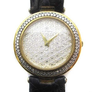 チトーニ TITONI 72331 腕時計 アナログ クォーツ メレダイヤ レザー SS ゴールドカラー ブラック 黒 金色 レディース