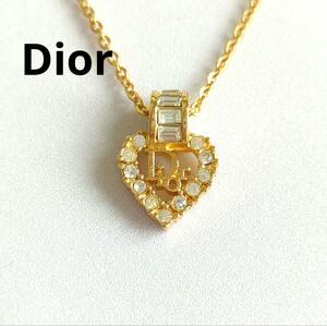 1円～【極美品】Dior ネックレス ハート ロゴ ヴィンテージ　ラインストーン Christian Dior クリスチャン ディオール