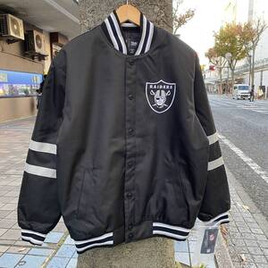 NFL公式【S】 ラスベガス RAIDERS レイダース TWILL ツイル スタジャン スタジアムジャンパー アメフト 黒 スナップボタン USA正規品