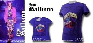 ★galliano ジョンガリアーノ★ナポレオンプリントTシャツ★ブルーパープル青紫★M【本物保証】イタカジ★デストロイデザインTシャツ