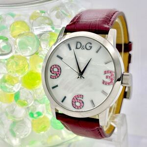 【外観美品/新品電池】D&G ドルチェ&ガッバーナ ドルガバ シェル ラインストーン 腕時計