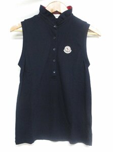 美品 MONCLER モンクレール MAGLIA POLO SENZA MANICHE ストレッチ ワッペン ノースリーブ ポロシャツ カットソー XS ネイビー