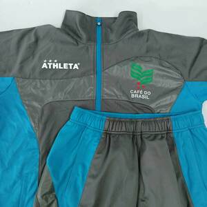 【中古】[上下セット] アスレタ ストレッチ ジップ ジャケット パンツ ジャージ M グレー x ブルー メンズ ATHLETA サッカー