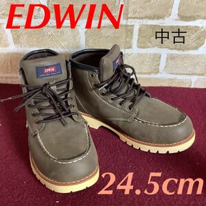 【売り切り!送料無料!】A-242 EDWIN!カジュアルブーツ!24.5cm!ブラウン系!カーキ!ブーツ!EDW-8600!中古!