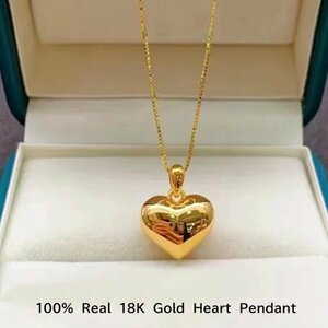 100％　Real　18K　Gold Heart Pendant ハート型ペンダントネックレス、シンプルでファッショナブルなジュエリー、18K　　　aa