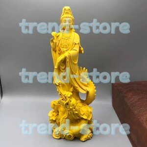 芸術品★ 高級天然 木彫り 風水グッズ 仏像 木彫 開運風水 御龍観音像 ッゲ 彫刻工芸品 U210