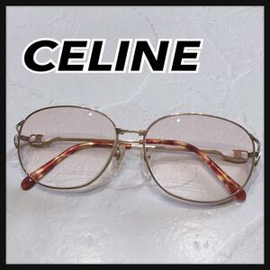 ☆CELINE☆ セリーヌ サングラス アイウェア 眼鏡 メガネ 度入り ゴールド ブラウン チタン ヴィンテージ フルリム 送料無料