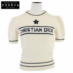 美品/国内正規 Christian Dior クリスチャンディオール 154S09AM305 ロゴ入り ウール x カシミヤ ショートスリーブ ニットセーター 38