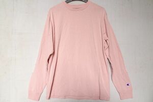 Champion/チャンピオン/長袖Tシャツ/カットソー/ロンT/袖ブランドネームプリント/袖口リブ/ロゴししゅう/パステルピンク/Mサイズ(10/30R)