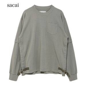 XLサイズ★ 【23SS】sacai サカイ Nylon Twill x Cotton Jersey L/S T-Shirt コットンジャージー ロングスリーブTシャツ カットソー カーキ