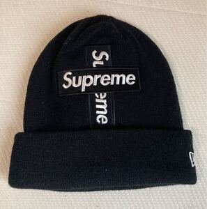 中古品　Supreme New Era Cross Box Logo Beanie Fall シユプリーム ニューエラ クロスボックスロゴビーニー ニット帽 ブラック