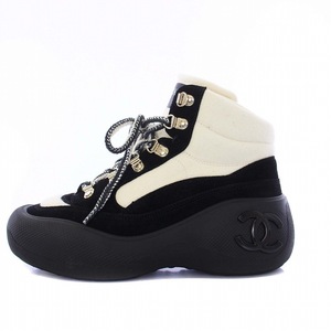 シャネル CHANEL 23AW High-Top Sneaker ハイトップ スニーカー ココマーク 厚底 37 24cm アイボリー ブラック 黒 G45337 B14500