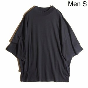 C1222P ■JIL SANDER ジルサンダー■ 21SS モックネック 6分袖 ビッグ Tシャツ ブラック S オーバーサイズ 半袖 カットソー 黒 春夏 rb mks