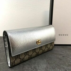 ☆送料無料☆ 未使用品 GUCCI 長財布 456116 日本限定 プチマーモント シルバー 箱付き 411