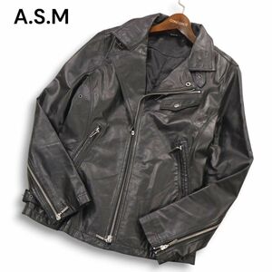 A.S.M アトリエサブ メン 秋冬 本革★ リアル レザー ダブル ライダース ジャケット Sz.50　メンズ 黒　I4T03060_9#N