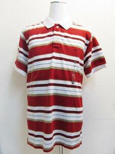 Timberland ボーダー半袖ポロシャツ 赤レッドx肌ベージュ メンズM / USティンバーランドTee男性