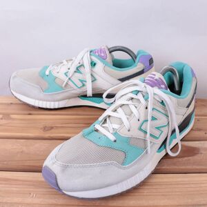 z5083【530】ニューバランス US8.5 26.5cm/灰 グレー 白 ホワイト 水色 ブルー系 newbalance メンズ スニーカー 中古