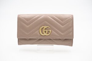 ☆安心の３大保証☆ ABランク ≪GUCCI グッチ/二つ折り長財布≫ 443436 GGマーモント コンチネンタルウォレット ベージュ レザー 送料無料