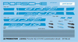 LB Production LB24911：タミヤ 1/24 ポルシェ 911 GT3 RS (992)用 空色(SkyBlue)カスタムデカール 水転写デカールLB24911空色(SkyBlue)