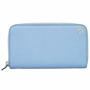 本物 グッチ GUCCI インターロッキング G ラウンドファスナー 長財布 ロングウォレット レザー ブルー 449347