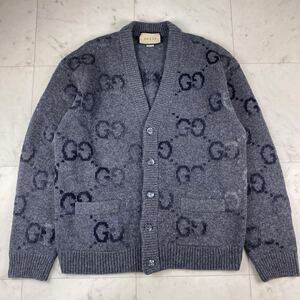 未使用級24SS◎GUCCI グッチ ニットカーディガン GG柄 インターシャ ウール 羽織り セーター グレー 現行モデル 近年 メンズ XLサイズ