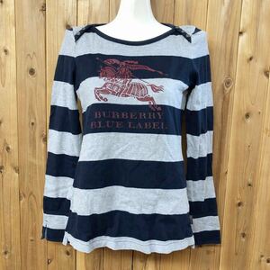 BURBERRY LONDON＊BLUE LABEL バーバリー ロンドン ブルーレーベル レディース38 長袖Tシャツ トップス ボーダー BIGプリント ロンT 古着