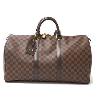 LOUIS VUITTON ルイヴィトン キーポル 50 N41427 ハンド トラベル ボストンバッグ ダミエ・エベヌ×レザー ブラウン メンズ レディース