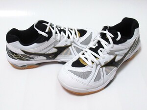 ミズノ バドミントン シューズ ウエーブファング XT3 白 黒 金 23cm ワイド 3E MIZUNO WAVEFANG XT3 71GA185009