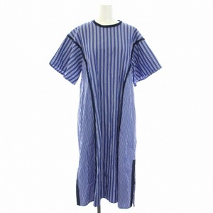 ホワイトマウンテニアリング 22SS STRIPED PIPING DRESS ワンピース 半袖 ストライプ ミモレ丈 ロング パイピング XS 青 ブルー レディース