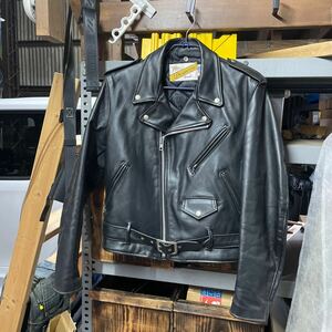 【アメリカ製 ライダースジャケット】ショット Schott USA製 レザージャケット ダブルライダースジャケット 牛革 ブラック 42 古着