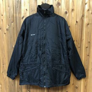 90s Columbia/コロンビア メンズ3L/ナイロンジャケット アウター ジップアップ Black 裏フリース マウンテン アウトドア USA古着 防寒