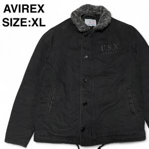 AVIREX アビレックス アヴィレックス N-1 デッキジャケット ミリタリージャケット ステンシル ワンポイント xl USN メンズ 古着 ブラウン系