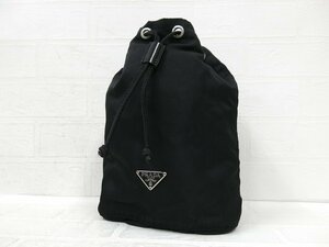 ◆超美品◆PRADA プラダ◆ナイロン カーフ レザー 本革◆巾着 ポーチ◆ブラック シルバー金具◆イタリア製◆三角ロゴプレート◆A8522