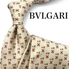 【美品】BVLGARI ブルガリ ネクタイ ベージュ 総柄 花 オレンジ