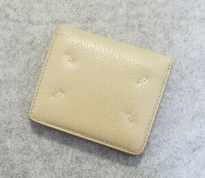 【１円スタート】 MAISON MARGIELA メゾン マルジェラ 折り財布 フォーステッチ ベージュ系 イタリア製