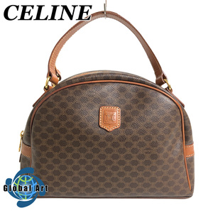 ●5D400【美品】CELINE セリーヌ/ハンドバッグ/ミニボストン/マカダム/ゴールド金具/レザー/ブラウン