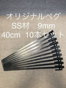 9mm★40cm★SS材★オリジナル鉄製ペグ★10本セット★レーザーカット