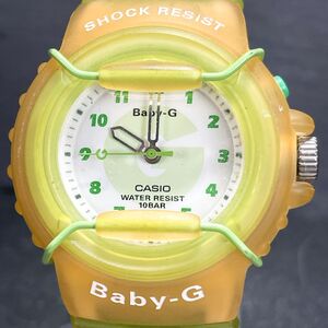 美品 CASIO カシオ Baby-G ベビージー BG-10 腕時計 アナログ クオーツ 3針 ホワイト文字盤 ラバーバンド グリーン ステンレススチール