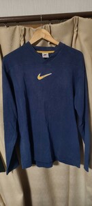 NIKE ナイキ 長袖 ロングTシャツ 白タグ 90’s 紺黄 Michigan ミシガン フットボール Vネック