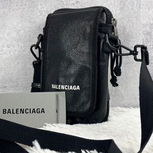 極美品 BALENCIAGA バレンシアガ エクスプローラー ショルダーバッグ クロスボディ サコッシュ 斜めがけ 肩掛け レザー ステッチ 金具 黒