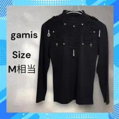 gamis　トップス　肩パット　アクセサリー　黒色系　サイズM　送料無料　古着