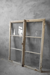 アンティーク　フランス　ガラス窓枠　２枚セット　A [ft2-554]　窓　建具　店舗什器
