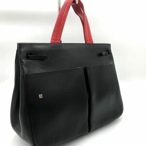 1円 【美品】 BALLY バリー トートバッグ ビジネス A4収納 ブラック レッド レザー Bロゴ メンズ レディース 紳士 通勤 仕事鞄 黒 