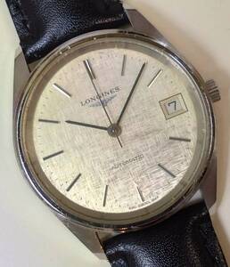 1円 1970年代 LONGINES ロンジン 自動巻 L.990 スクリューバック ステンレケース 社外レザーベルト尾錠 ビンテージ腕時計