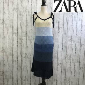 ZARA　ザラ　 ストライプニットドレス　Sサイズ　ブルーミックス　S5.1-63　USED