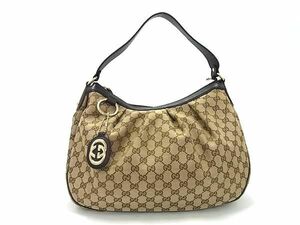 1円 ■美品■ GUCCI グッチ 232955 204991 GG柄 GGキャンバス×レザー ワンショルダーバッグ 肩掛けかばん レディース ブラウン系 AY4893